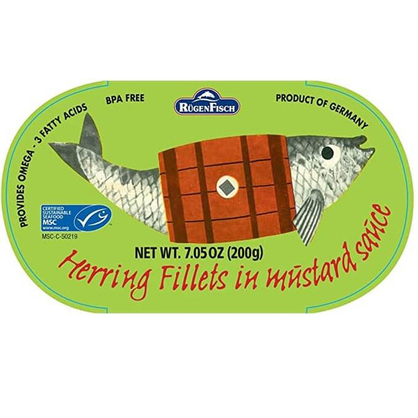 Rugenfisch Shelf Stable Herring in Mustard Sauce Retro Tin 200g