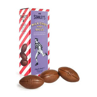 BEST BY JUNE 2024: Mr Stanleys Milk Chocolate Rugby Balls  (HEAT SENSITIVE ITEM - PLEASE ADD A THERMAL BOX TO YOUR ORDER TO PROTECT YOUR ITEMS 75g